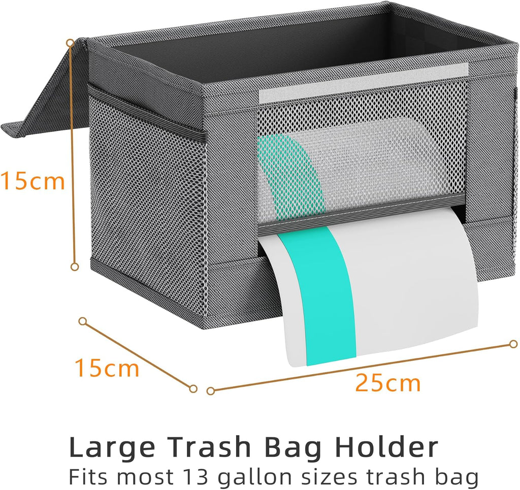 2 Pack Trash Bag Holder Dispenser, Oxford Cloth Garbage Bag Storage Organizer with Mesh Pockets