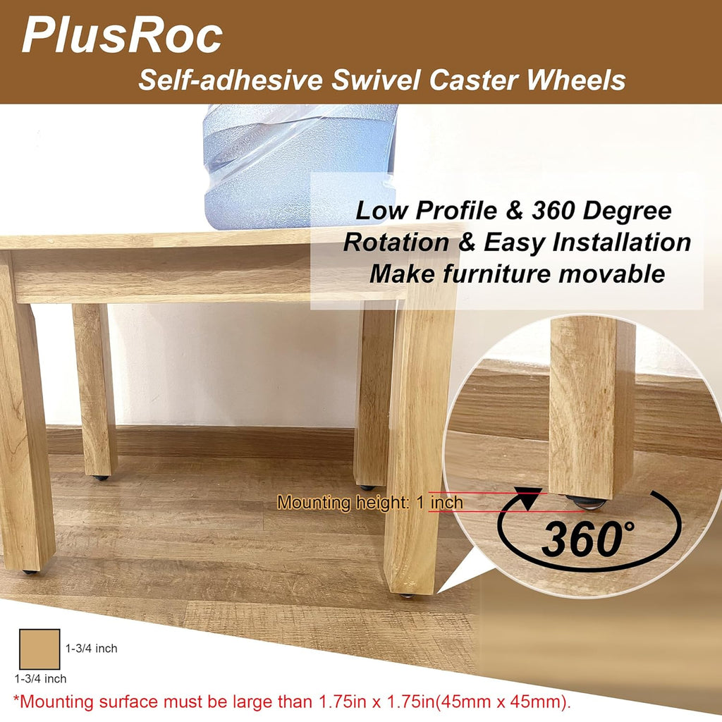 PlusRoc 12 Pack Self Adhesive Caster Wheels 1 Inch for Furniture Mop Bucket, Load Capacity 28LBS
