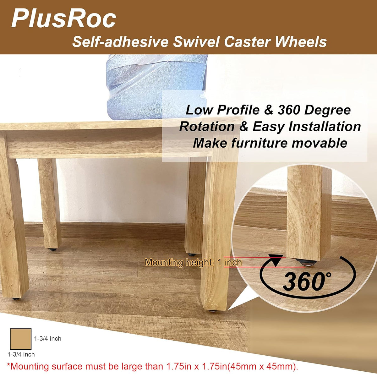 PlusRoc 12 Pack Self Adhesive Caster Wheels 1 Inch for Furniture Mop Bucket, Load Capacity 28LBS