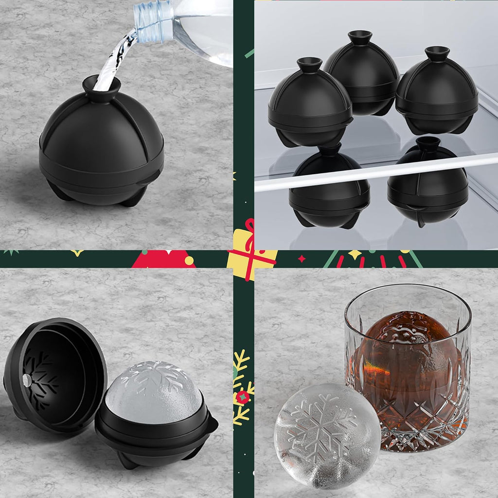 Novelty Christmas Snowflake Tree Ball Ice Maker Mold Set of 4, Funny Christmas Snowflake Tree Gifts