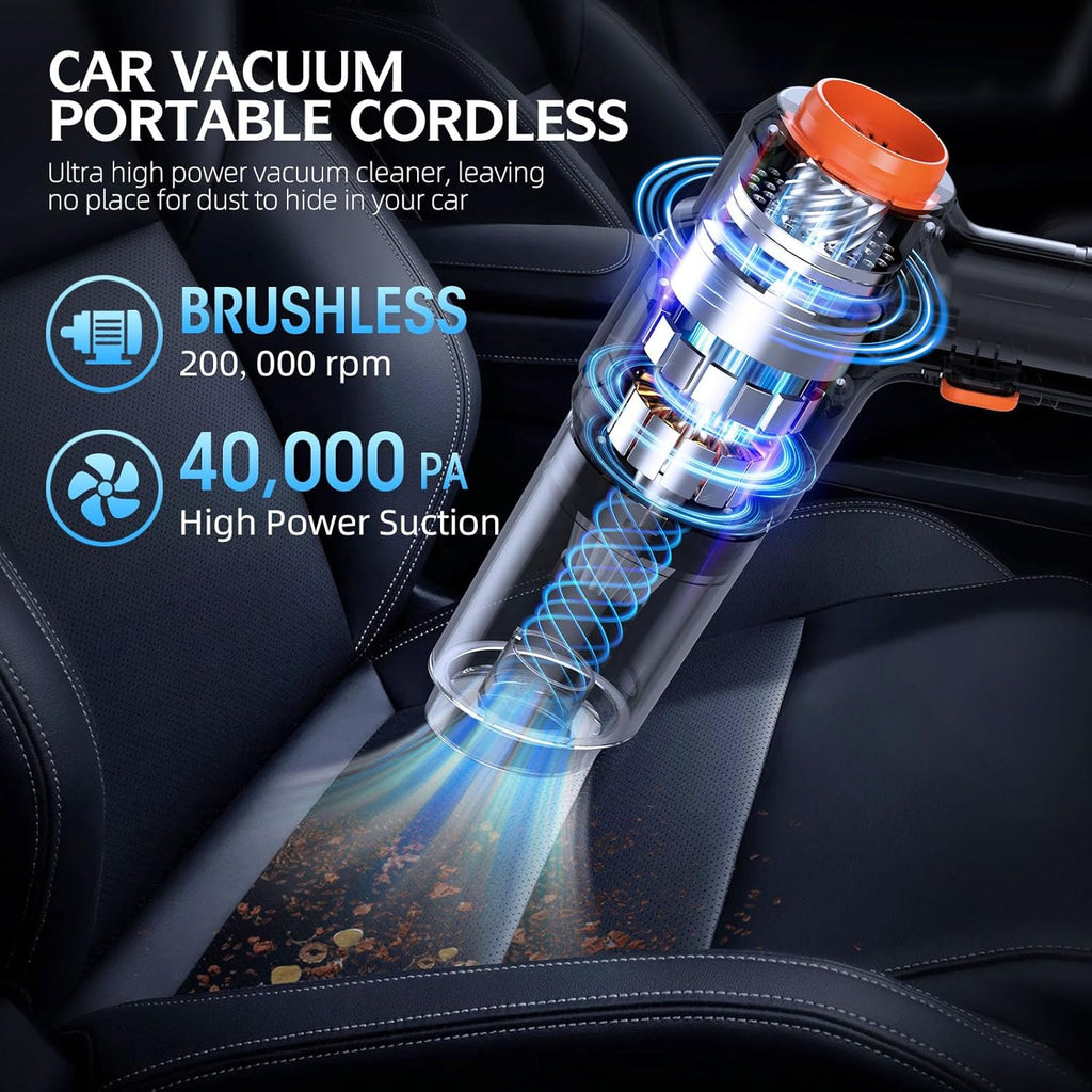Car Vacuum Portable Cordless, 40,000Pa High Power Dust Buster, 6-in-1 Handheld Vacuum Cleaners for