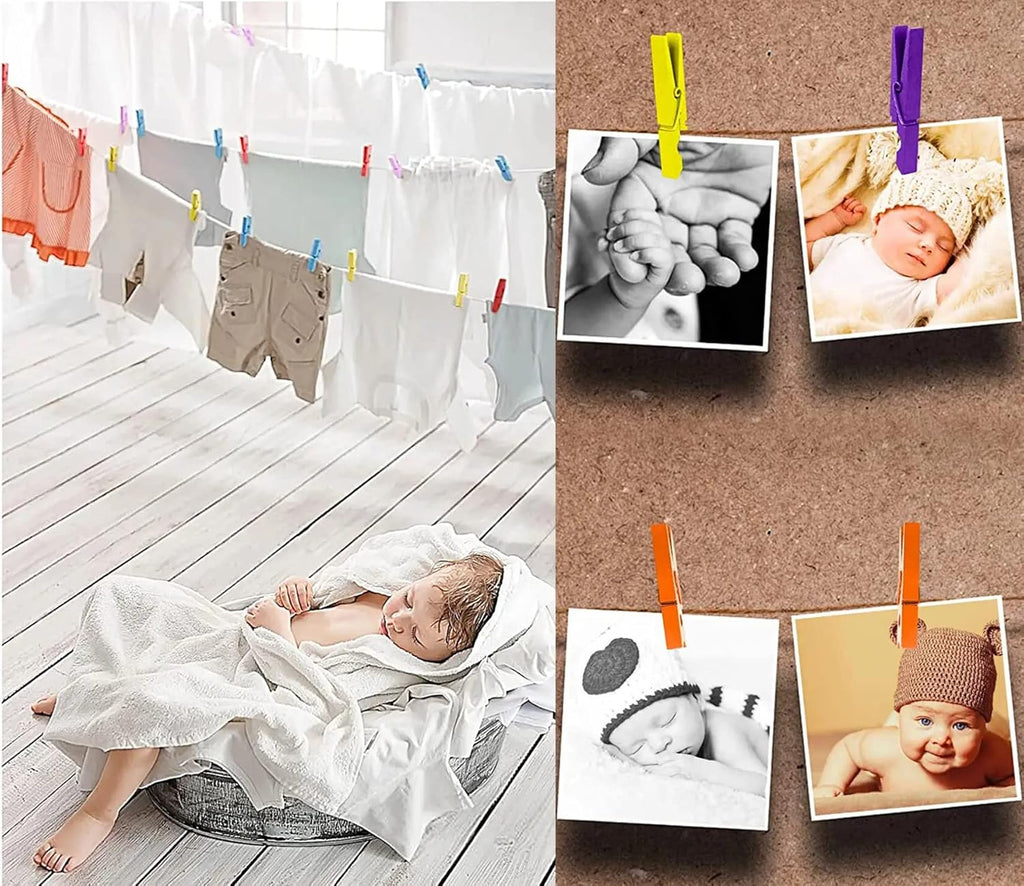 1.9" Pink Wooden Clothes Pins DIY Photo Garland Baby Shower Bag Clips Decorative Clothespins with