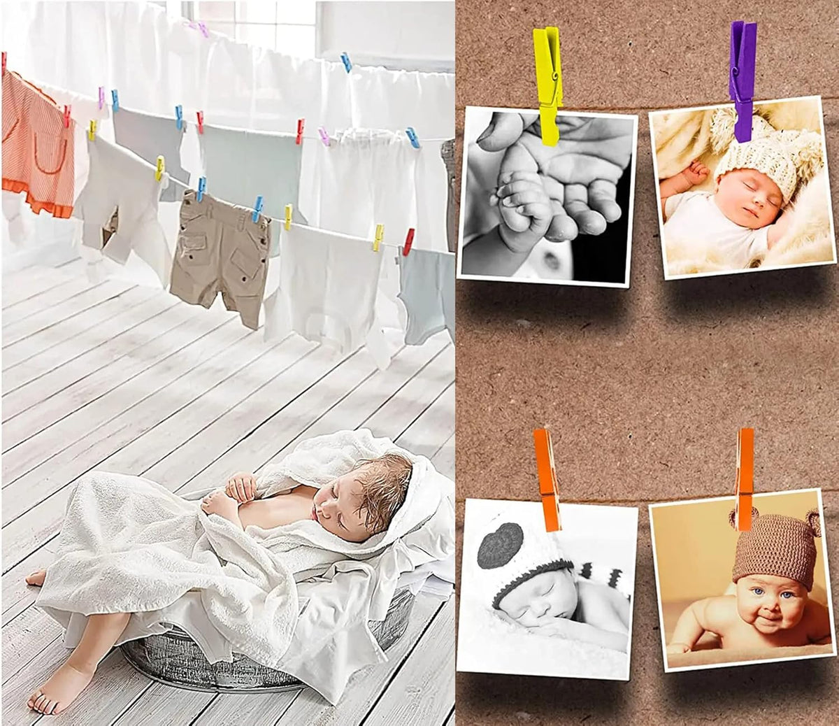 1.9 in Gold Clothespins Art Hanging Kit Kids Artwork Picture Party Xmas Decor Clothing Clamps with