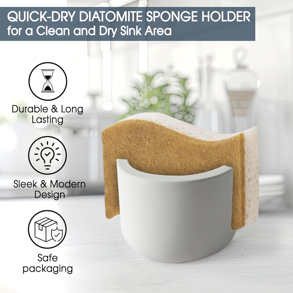 MOPHONICHOME Sponge Holder, Stone Sponge Holder for Kitchen Sink - Diatomite Kitchen Sink Caddy