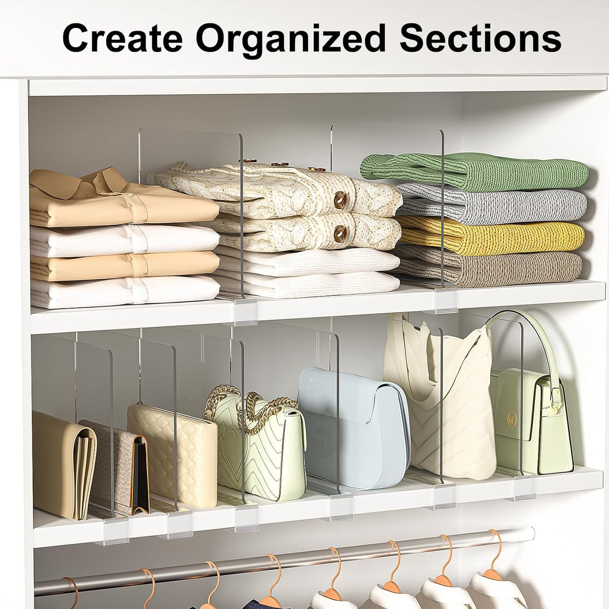 Shelf Dividers Purse Organizer for Closet: 6-Pack Acrylic Bag Storage Organizer for Handbags