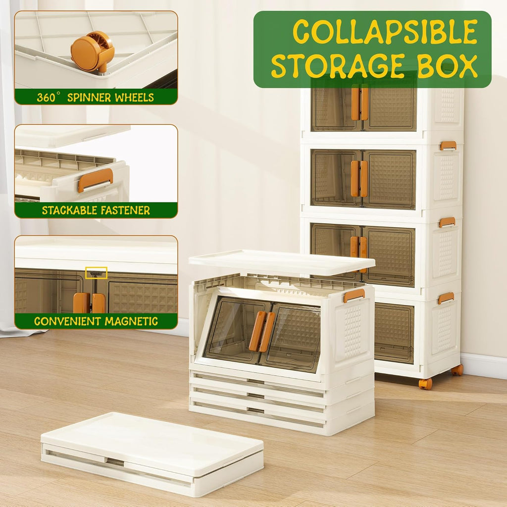 4 Tier Stackable Plastic Storage Bins with 1 Lid 35 QT/Tier, Collapsible Plastic Box Storage Bin