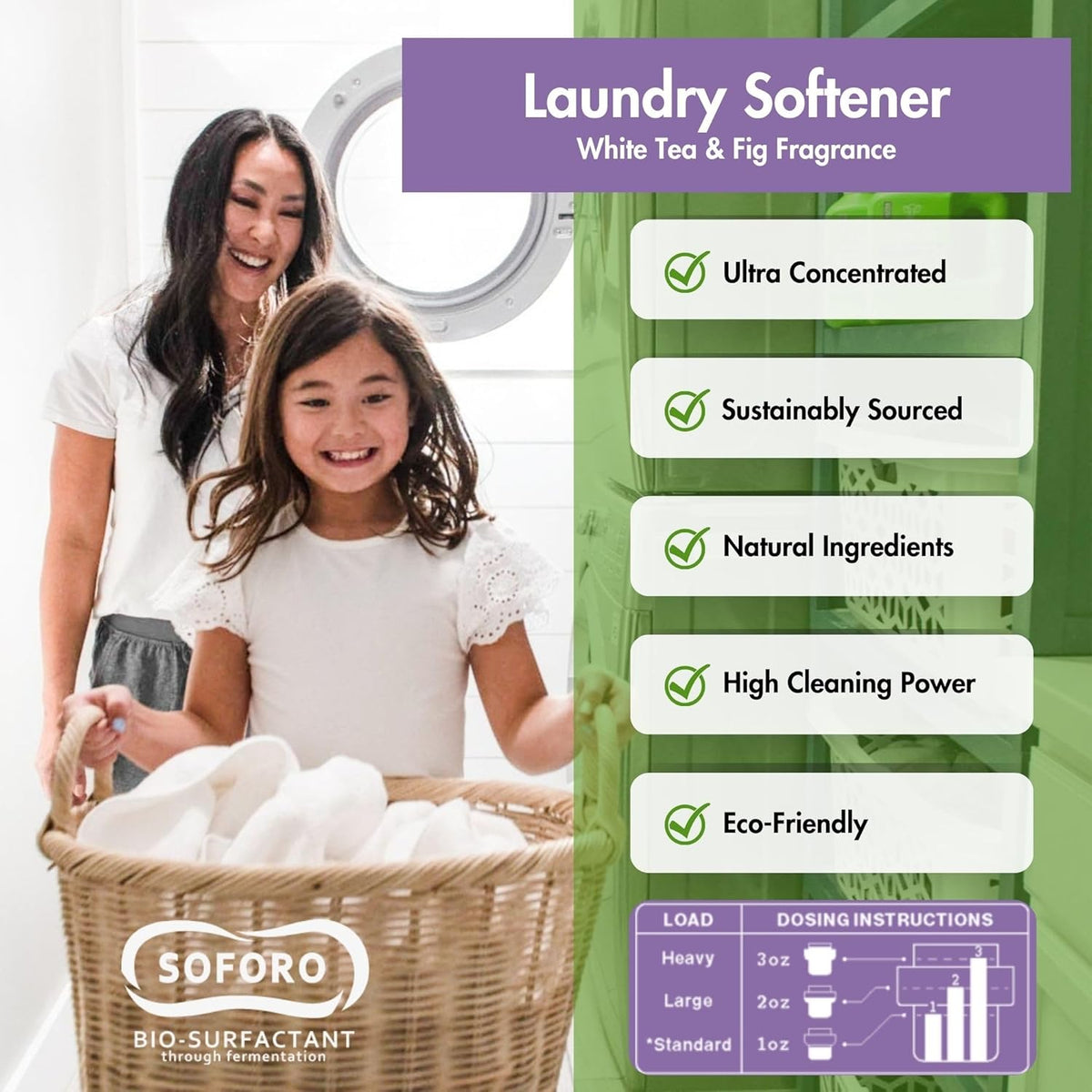 Happy Elephant Fabric Softener, White Tea & Fig Scent, Natural Biodegradable Liquid Fabric