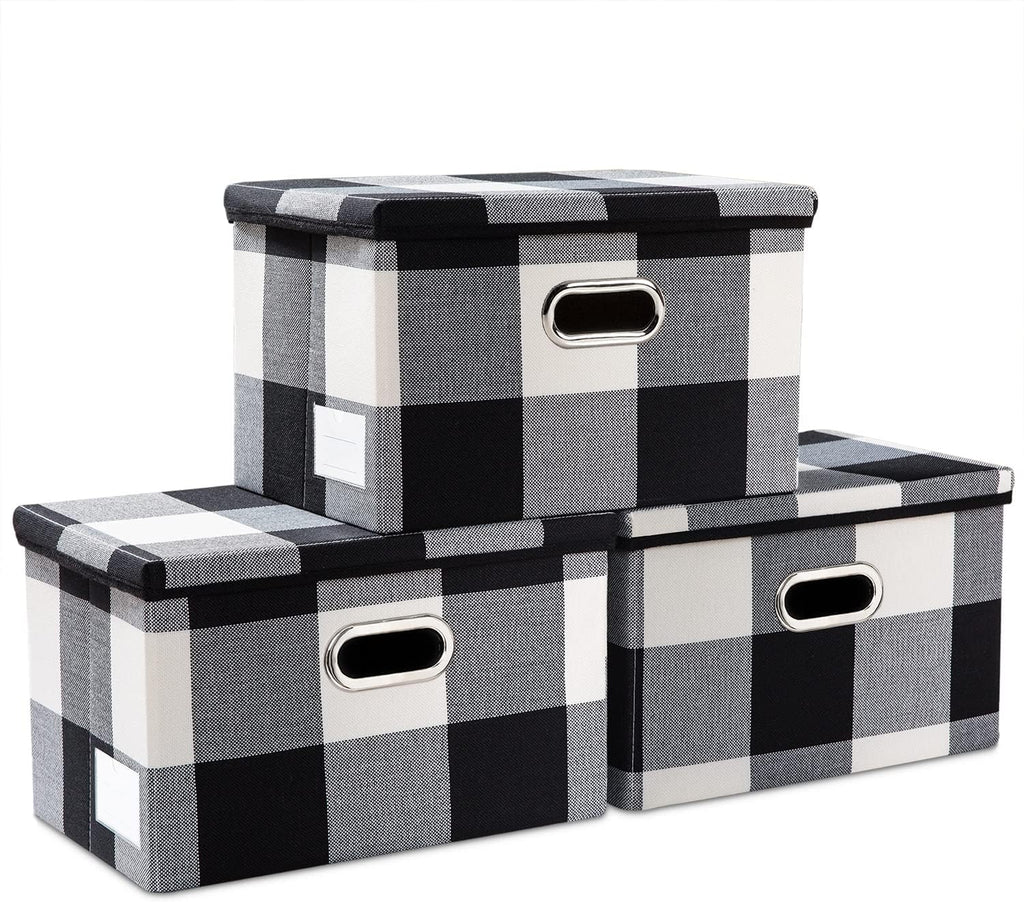 PRANDOM Collapsible Storage Bin with Lid [3-Pack] Fabric Foldable Storage Box Organizer Container