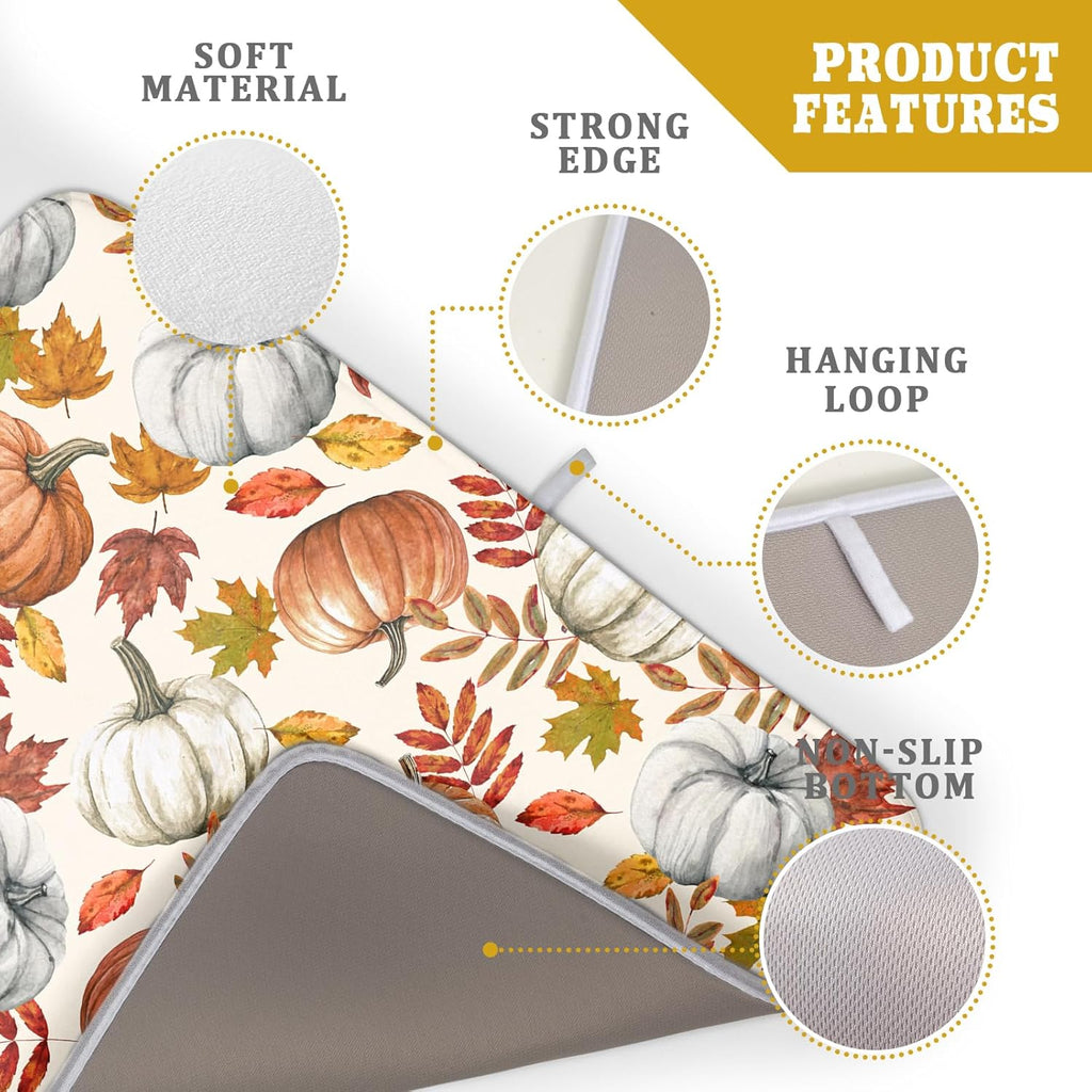 Fall Dish Drying Mat for Kitchen Counter 16x18 Inch Autumn Pumpkins Maple Leaves Drying Mats