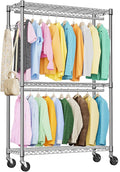 IZEUK 3-Tier Heavy Duty Rolling Garment Rack, Chrome Metal Freestanding Closet Wardrobe Rack with