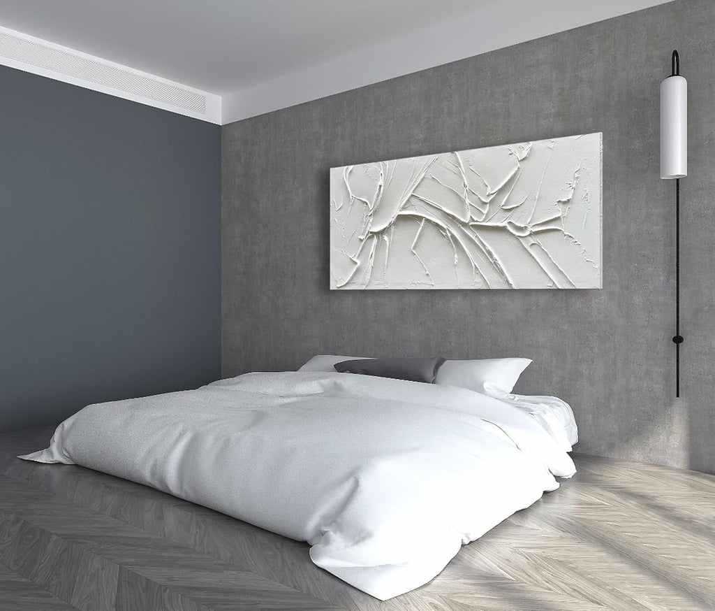 NANKAI Hand-Painted Thick Texture White Minimalist Oil Painting 30x60 Inch Large Contemporary Art
