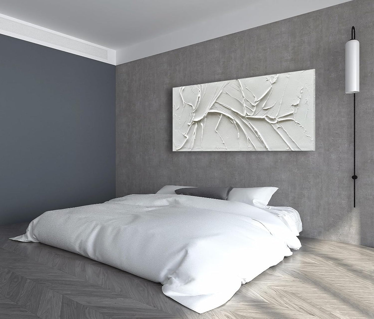 NANKAI Hand-Painted Thick Texture White Minimalist Oil Painting 30x60 Inch Large Contemporary Art