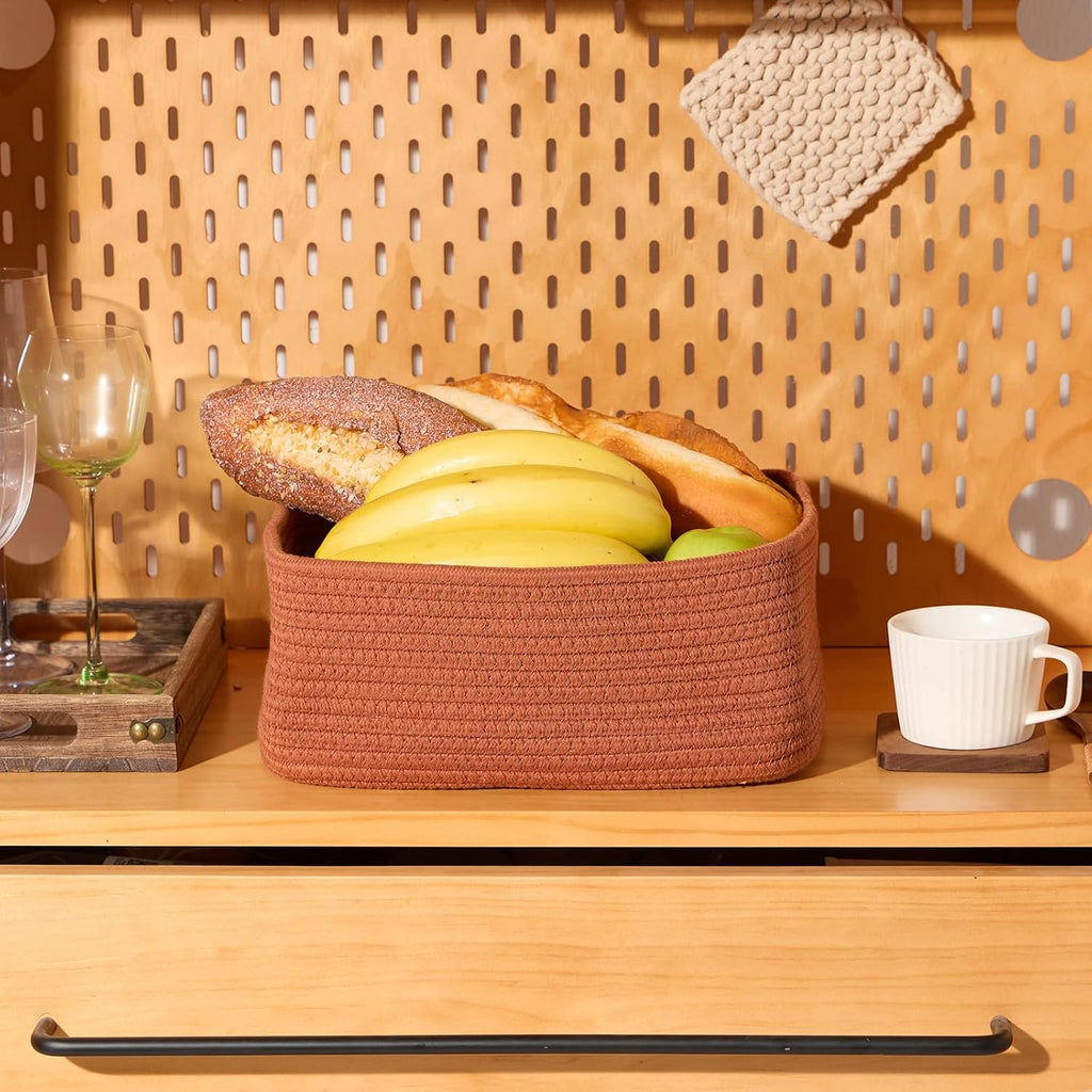 Small Storage Baskets for Organizing | Closet Organizer Bins | Shelf Toy Basket | Woven Rope