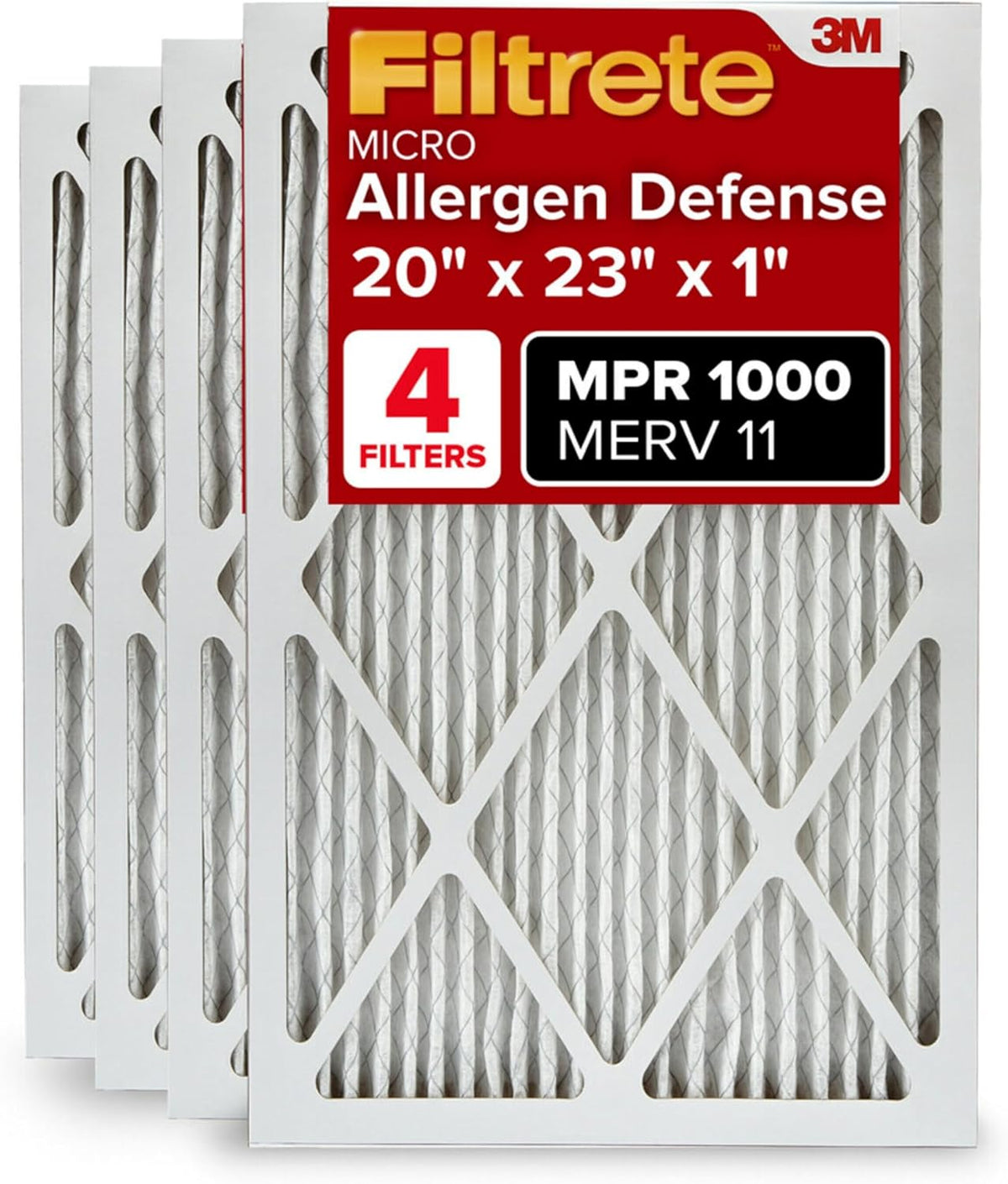 Filtrete 20x23x1 AC Furnace Air Filter, MERV 11, MPR 1000, Micro Allergen Defense, 3-Month Pleated