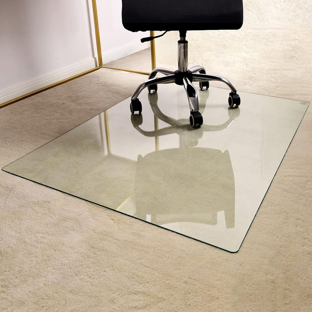GLSLAND 46" x 55" Tempered Glass Chair Mat Heavy-Duty Floor Protector for Carpet & Hard Floors