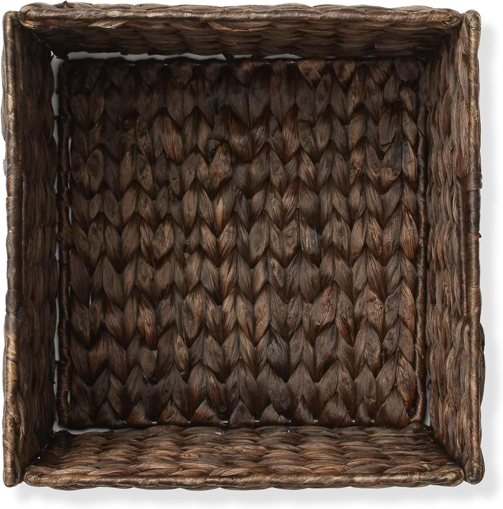 Casafield 10.5" x 10.5" Water Hyacinth Storage Baskets, Espresso - Set of 6 Collapsible Cube