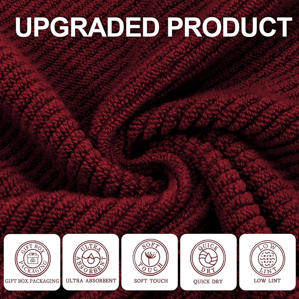VOOVA & MOVAS Burgundy Towel Set - 100% Cotton | Lightweight | Soft | Quick Dry, 6 Piece Towel