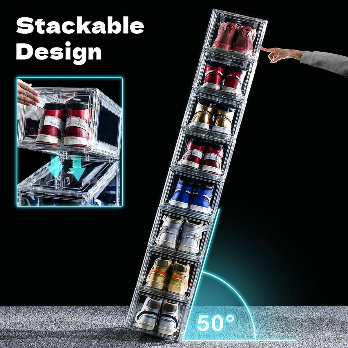 3 Pack Acrylic Shoe Boxes, Ultra Clear Shoe Boxes Stackable, Shoe Storage Box Sneaker Storage for
