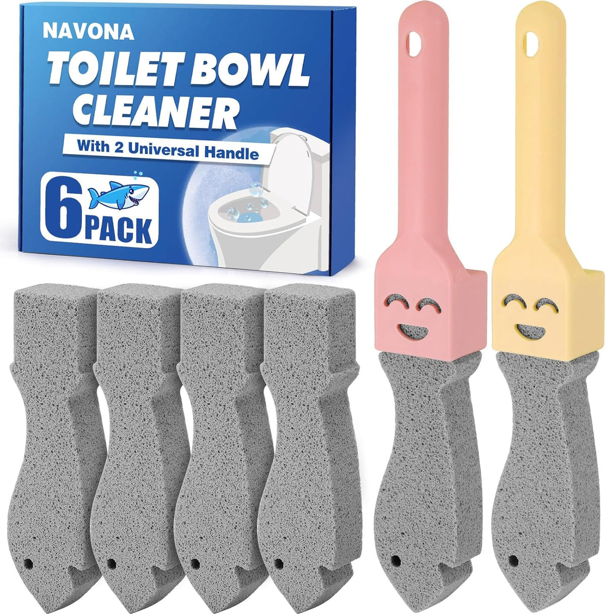 Navona 6 Pack Pumice Stone Scouring Sticks with 2 Universal Handles, Grey Pumice Stone for Cleaning
