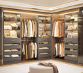 Aheaplus Closet System with 12 Drawers, 8.5-11.5Ft Wood Closet Organizer System with 4 Hanging Rods