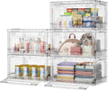 BROVIEW Clear Stackable Storage Bins Drawers, Open Front Large Plastic Storage Bins with Lids