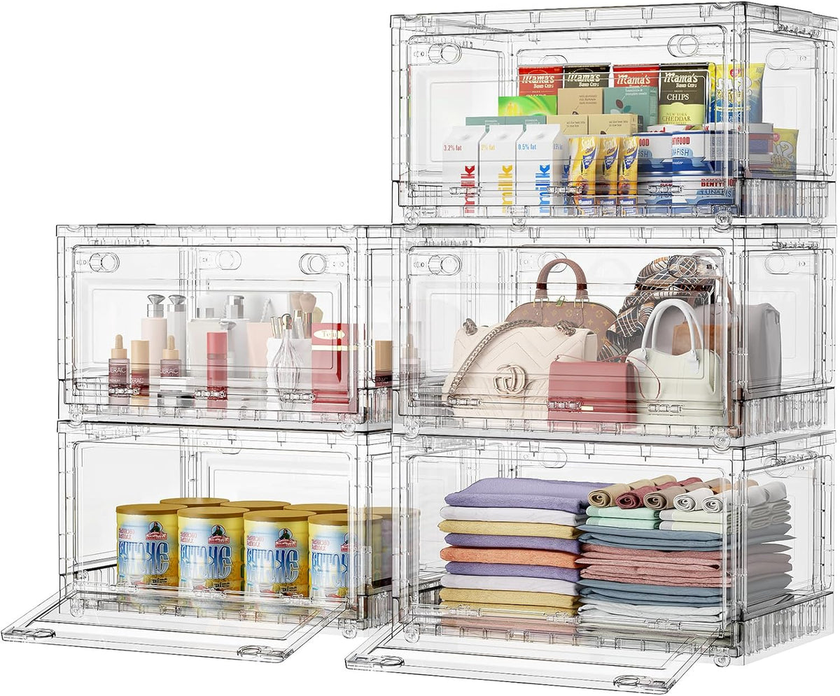 BROVIEW Clear Stackable Storage Bins Drawers, Open Front Large Plastic Storage Bins with Lids