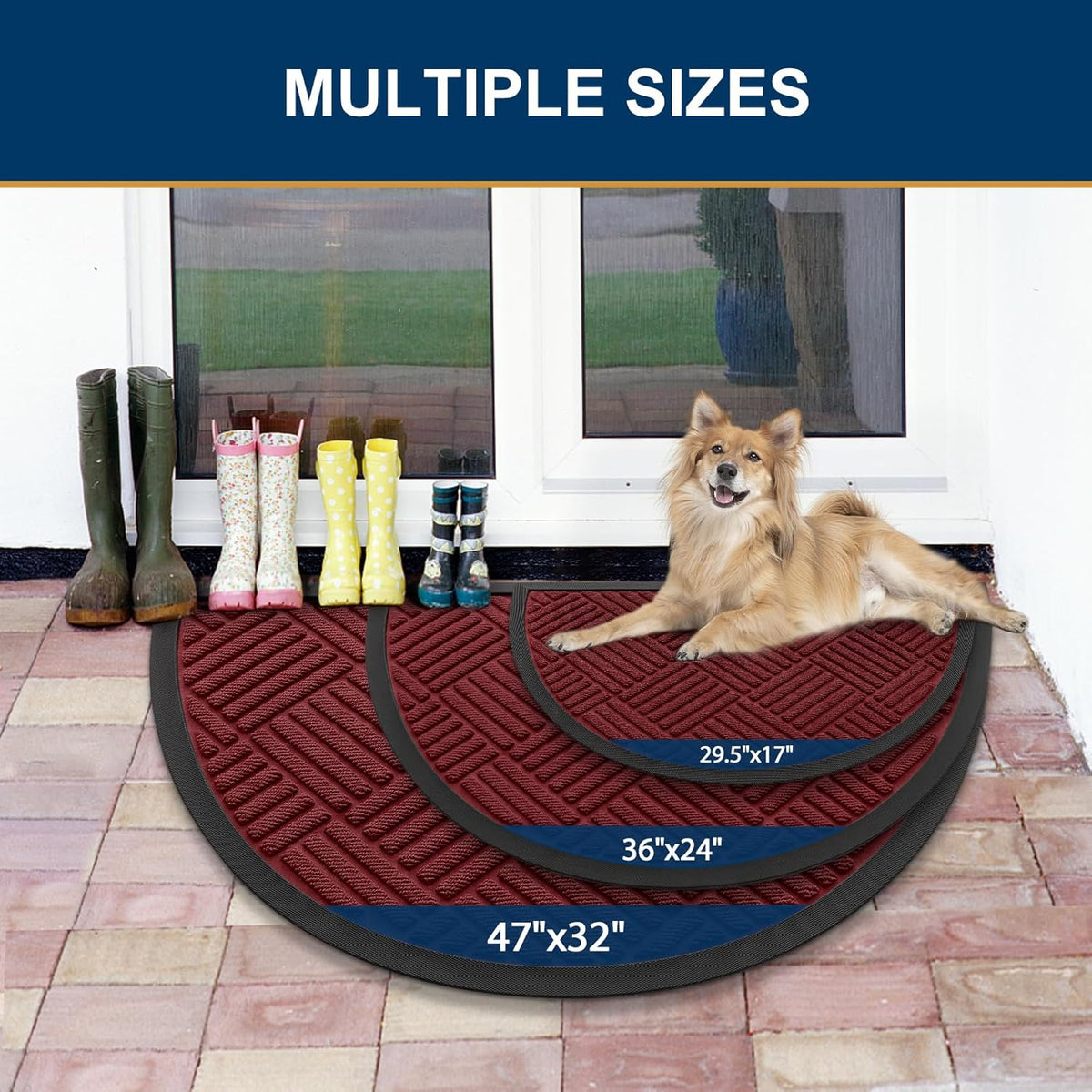 Smiry Half Circle Front Door Mat Outside Entrance,Heavy Duty Outdoor Indoor Natural Rubber