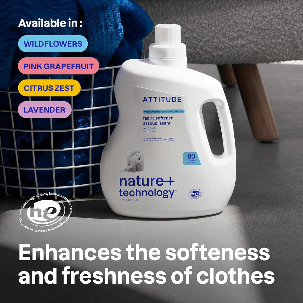 ATTITUDE Liquid Fabric Softener, Plant-Based & Vegan, HE Compatible, Naturally Derived, Citrus Zest