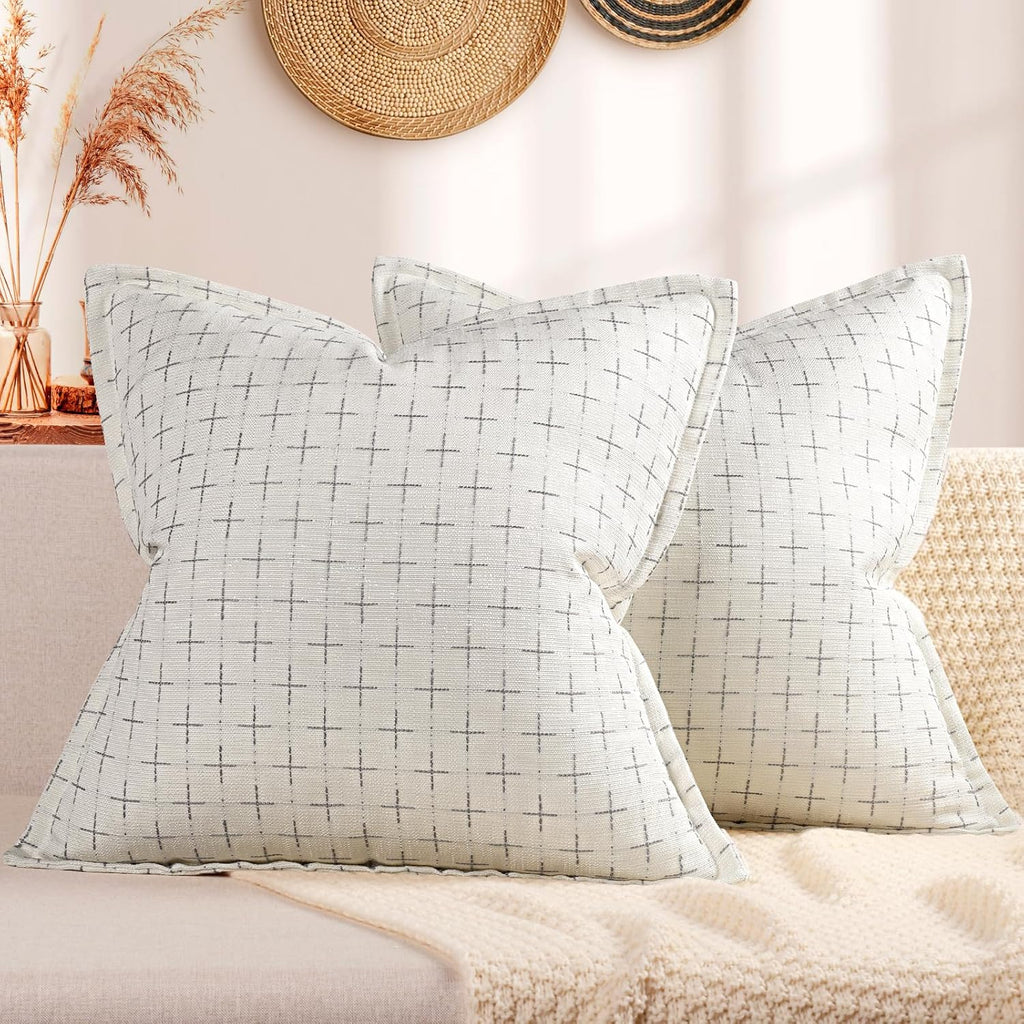 ZWJD Pillow Covers 24x24 Set of 2 Soft Polyester Textured Pillow Covers with Stylish Flange Edge