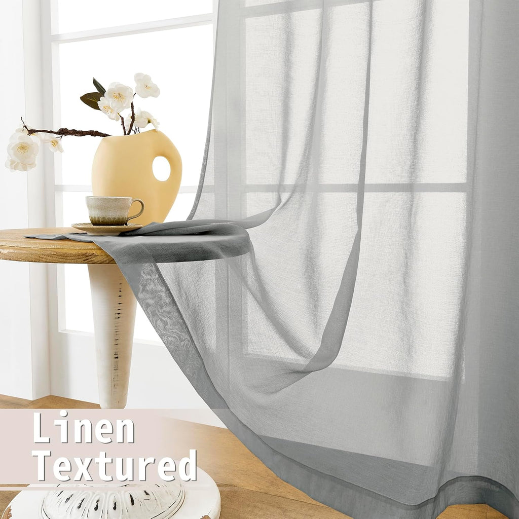 Tollpiz Short Sheer Door Curtain Closet Linen Textured Curtain Sheers Doorway Light Filtering Voile