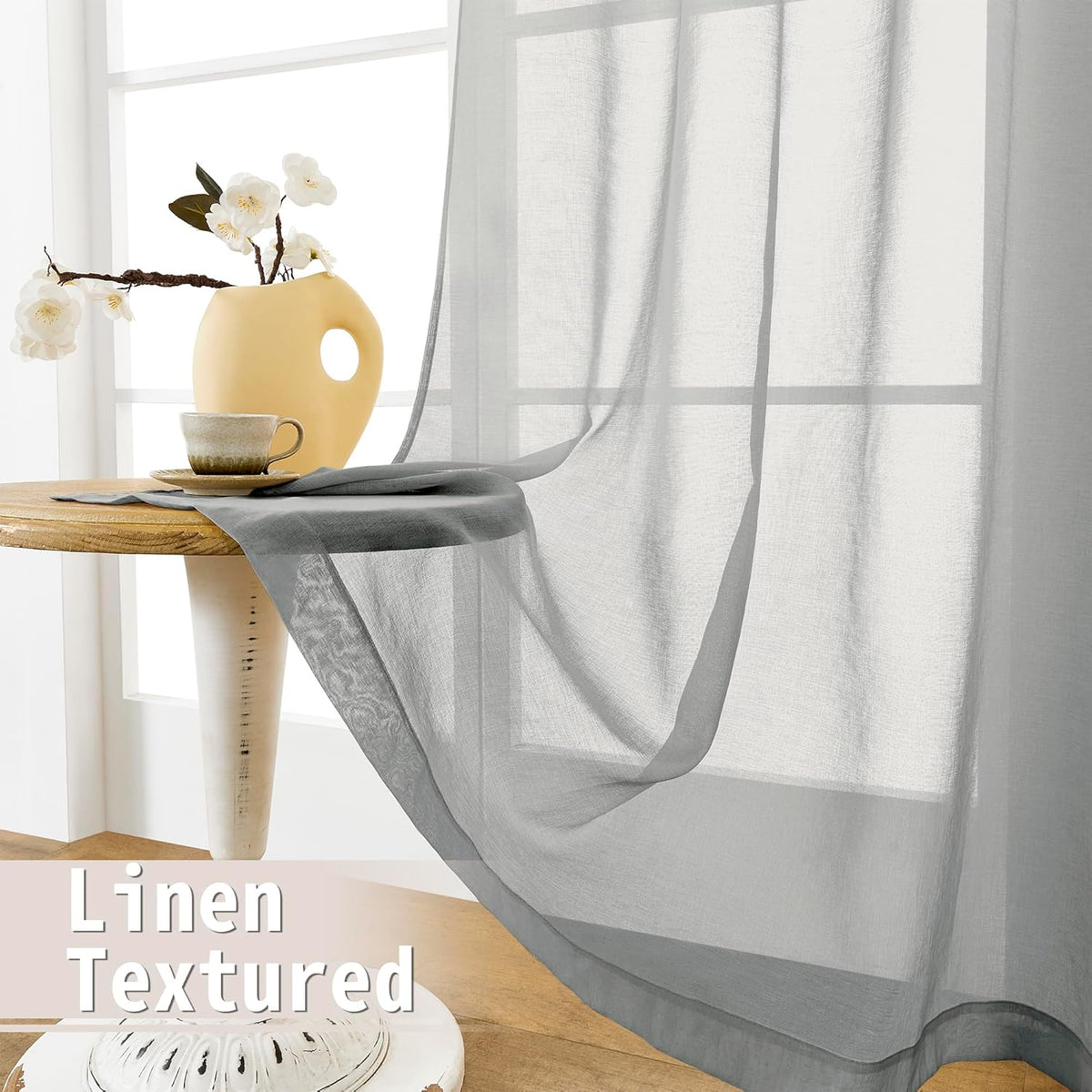 Tollpiz Short Sheer Door Curtain Closet Linen Textured Curtain Sheers Doorway Light Filtering Voile