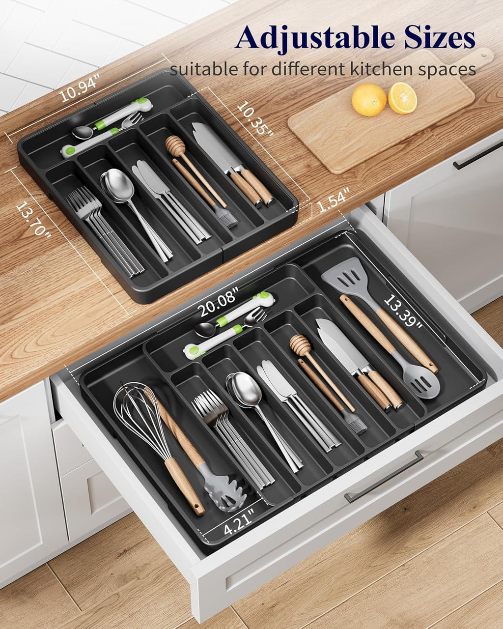 Kitsure Cutlery Drawer Organiser for Kitchen - Adjustable Cutlery Tray for Effortless Utensil