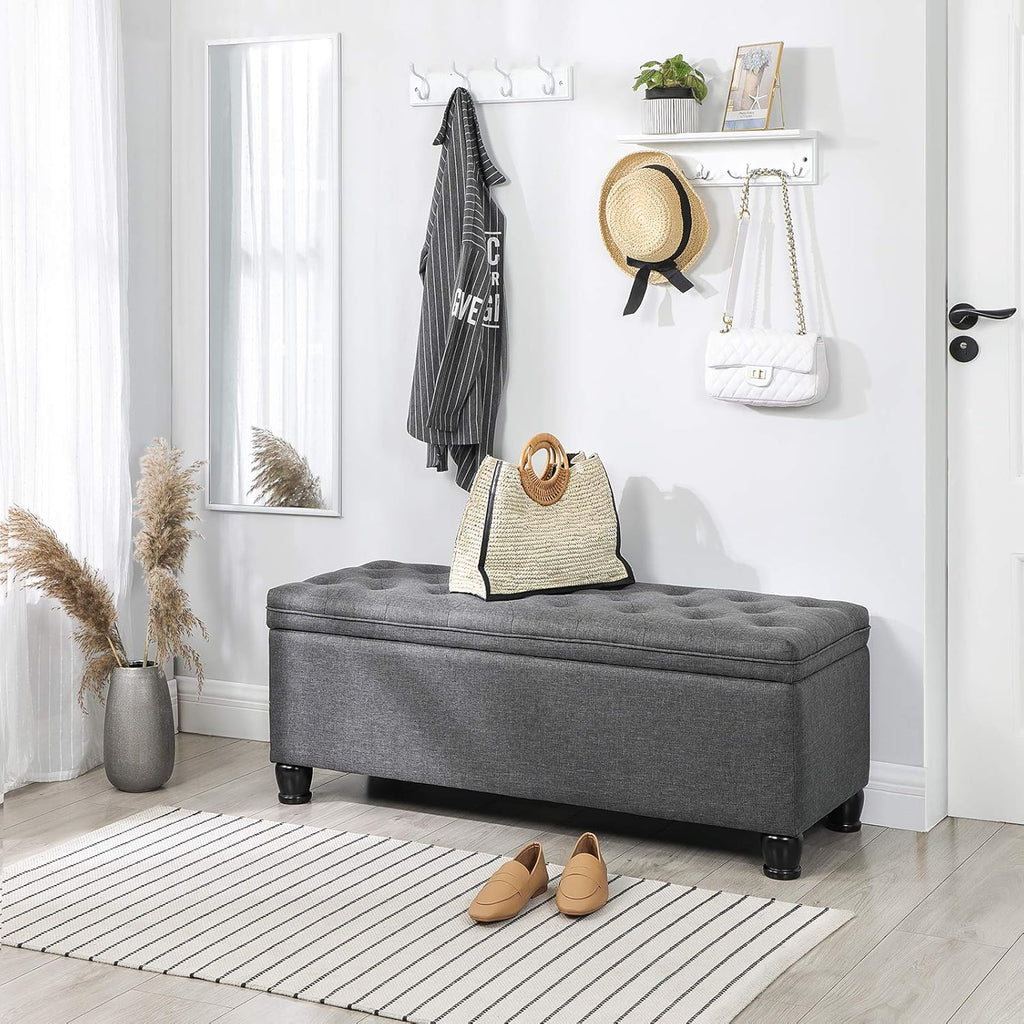 SONGMICS Storage Ottoman, Storage Bench, Tufted Entryway Bedroom Bench, 17.7 x 46.5 x 17.7 Inches