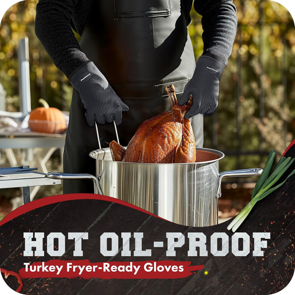 KITCHEN PERFECTION Silicone Smoker Oven Gloves-Extreme Heat Resistant BBQ Gloves-Handle Hot Food