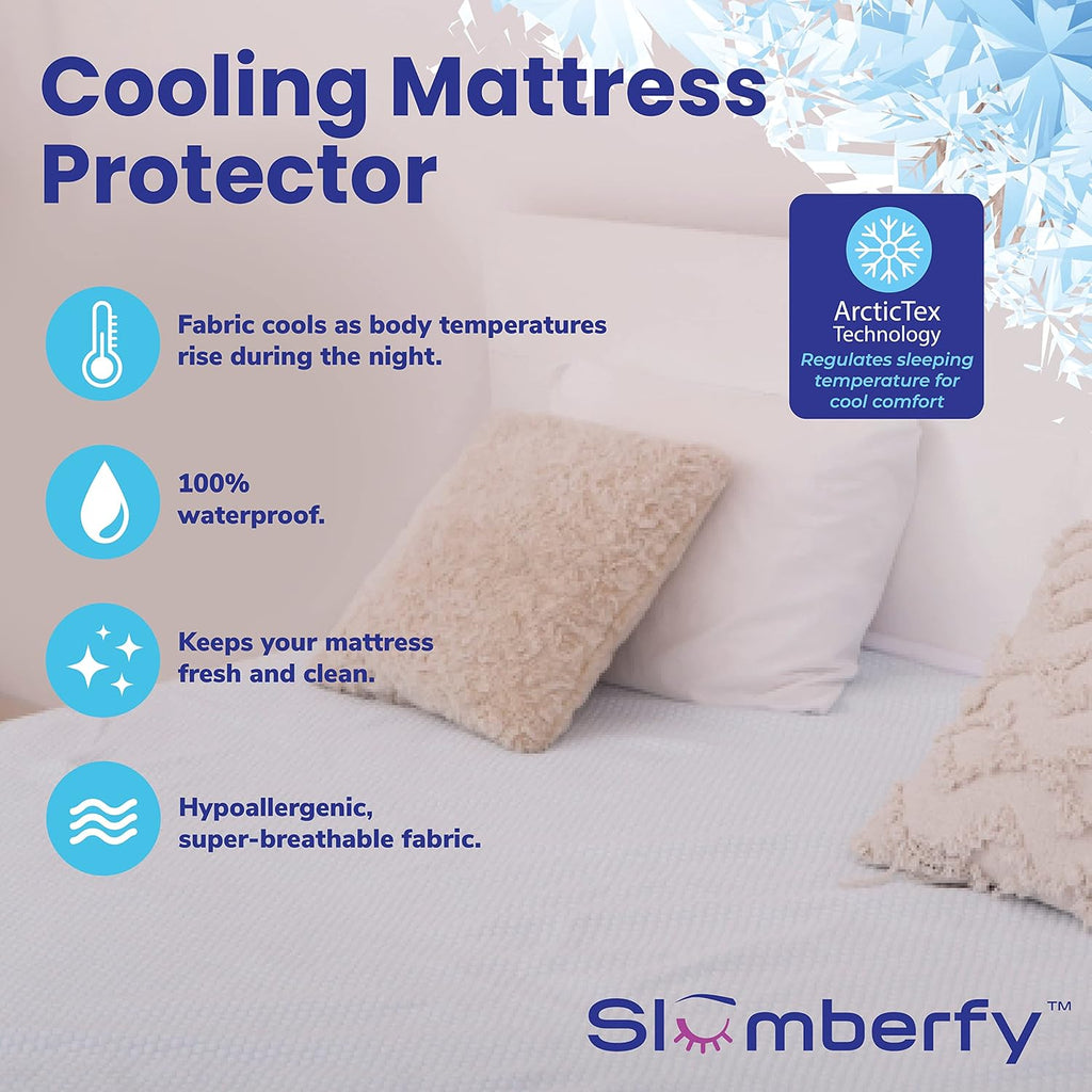 Twin Size Waterproof Cooling Mattress Protector by Slumberfy - Premium Skin-Safe Cover, Natural
