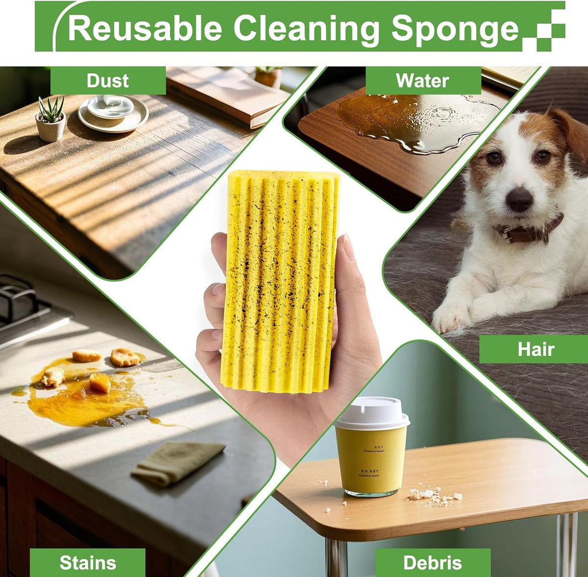 4-Pack Damp Clean Duster Sponge Brush for Cleaning Blinds, Glass, Baseboards, Vents, Railings