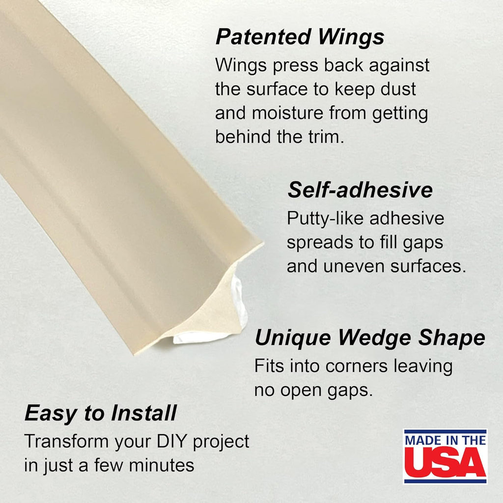 InstaTrim The Original Flexible Trim - 10ft Ivory 1/2" Wide Caulk Tape - Adhesive Trim with Many