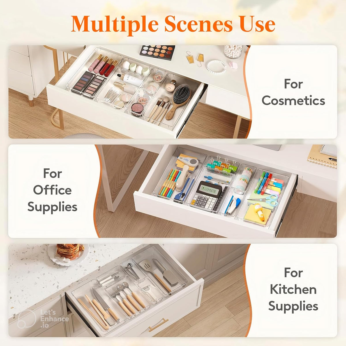 12-Pack Clear Plastic Drawer Organizer Trays – Multi-Use Acrylic Storage Bins for Kitchen