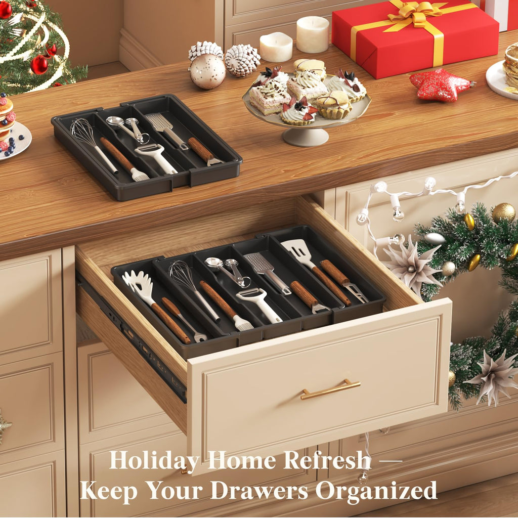 Lifewit Utensil Organizer for Kitchen Drawers, Expandable Cooking Utensil Tray, Adjustable Cutlery