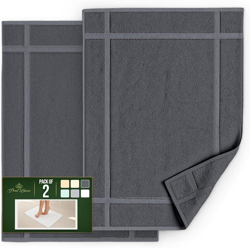 Pearl Linens Pack of 2 Washable Cotton Bath Mat 18x25 - Soft & Absorbent Quick Dry Bathroom Mat