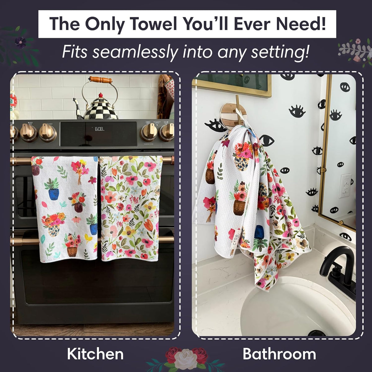 Microfiber Hand Towel & Washcloth Set of 2 - Double-Sided, Waffle Weave, Super Absorbent