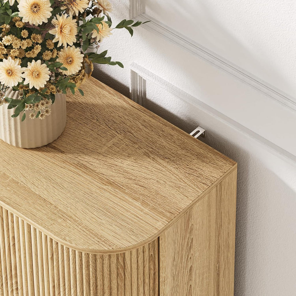 63" Tambour Dresser for Bedroom with 3 Drawers, Modern Chest of Drawers with Sliding Doors & 8