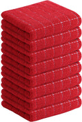Homaxy 100% Cotton Terry Kitchen Towels(Red, 13 x 28 inches), Checkered Designed, Soft and Super