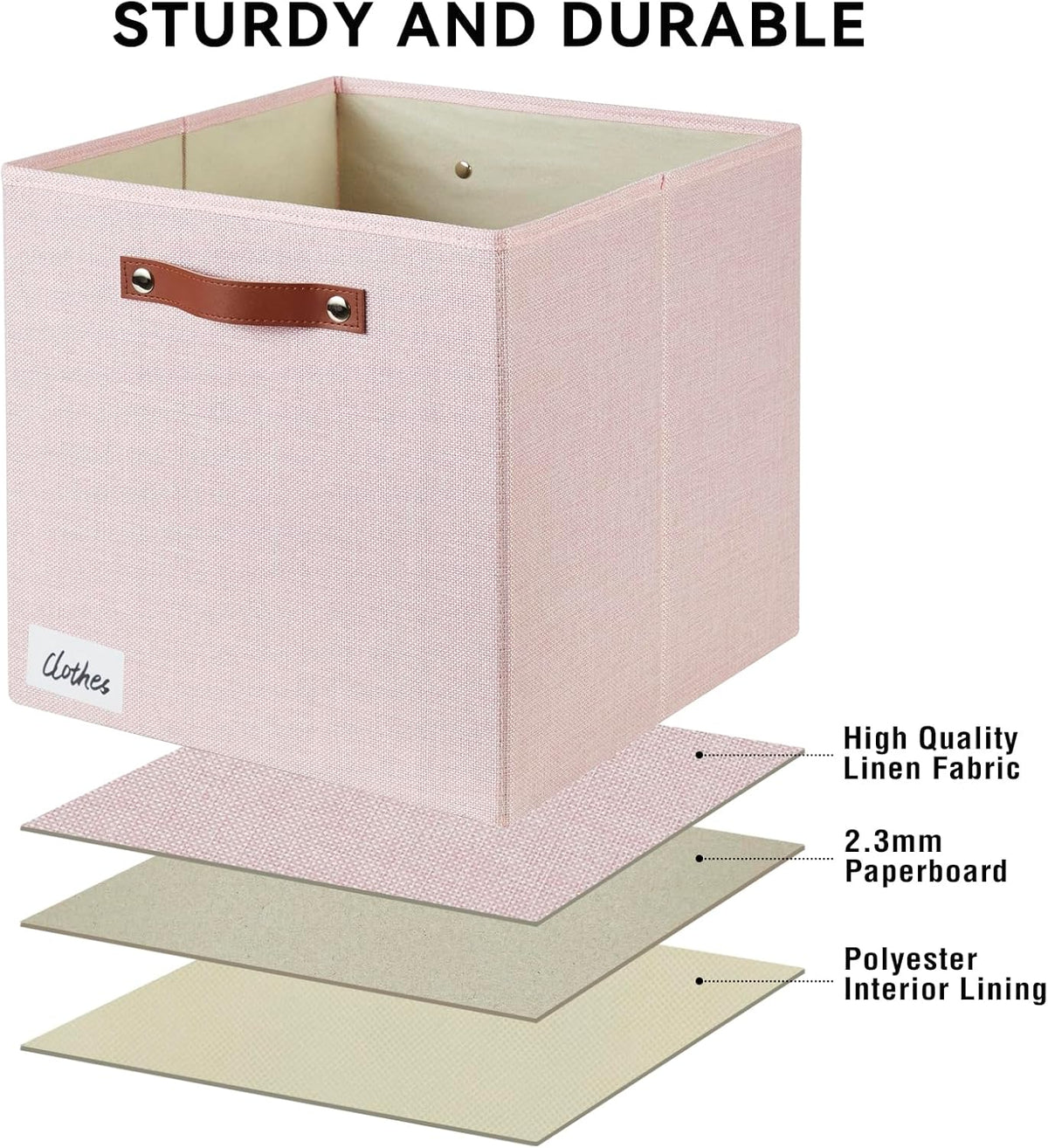 Collapsible Fabric Storage Cube Bins with 2 Reinforced PU Handles, Foldable Storage Organizer