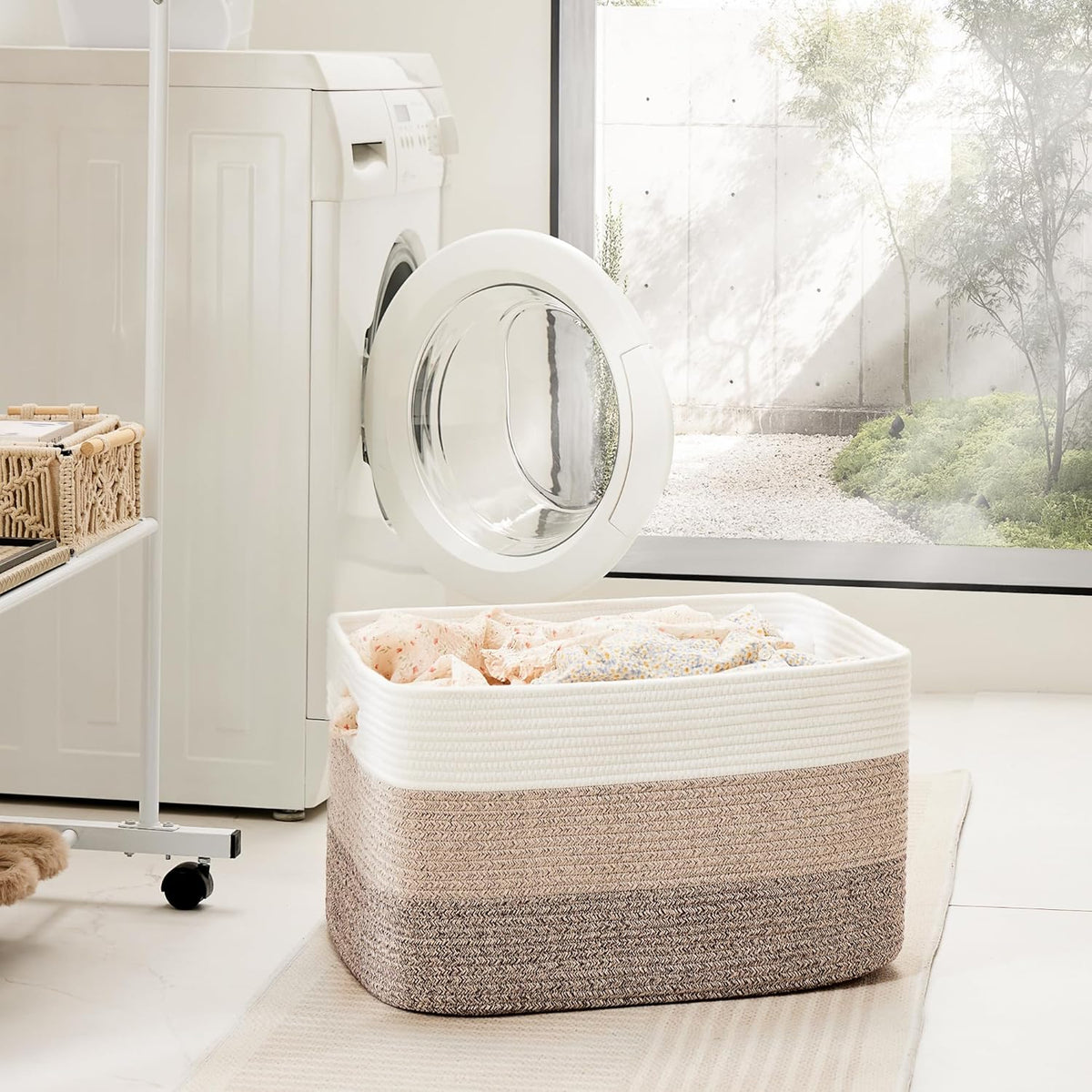 Blanket Basket,Rectangle Woven Baskets for Storage,100L Laundry Basket for Decorative Nursery