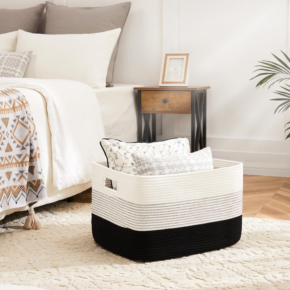 Blanket Basket,Rectangle Woven Baskets for Storage,30L Laundry Basket for Decorative Nursery