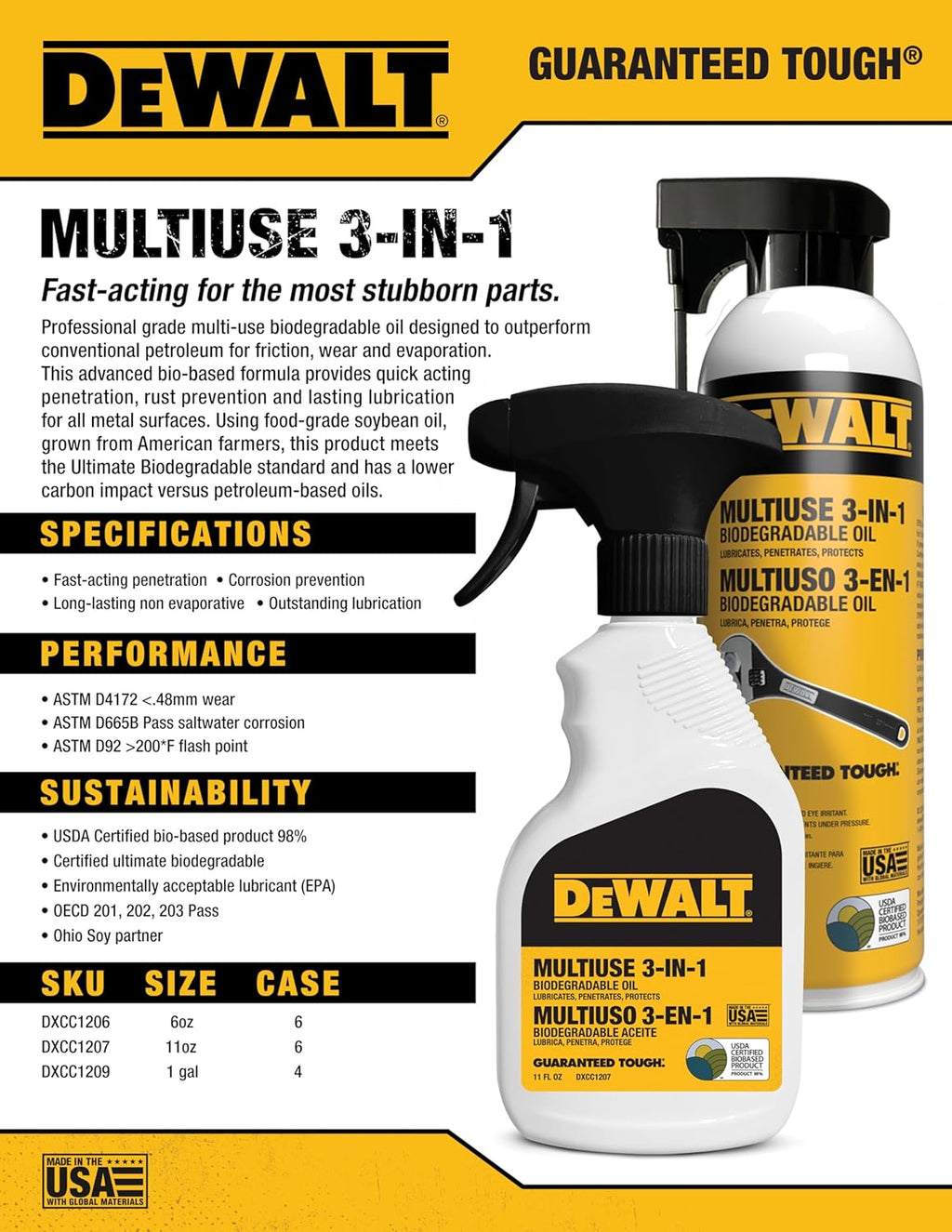 DEWALT 3 in 1 Multi Purpose Biodegradable Penetrating Oil – Professional Grade Lubricant for
