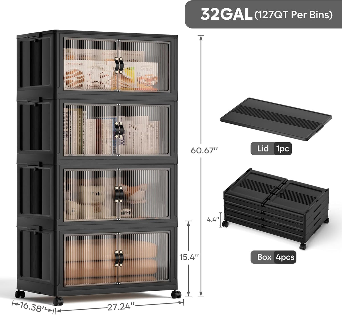Jalove 120Gal Large Storage Bins with lids, 480QT Plastic Stackable Containers with Wheels