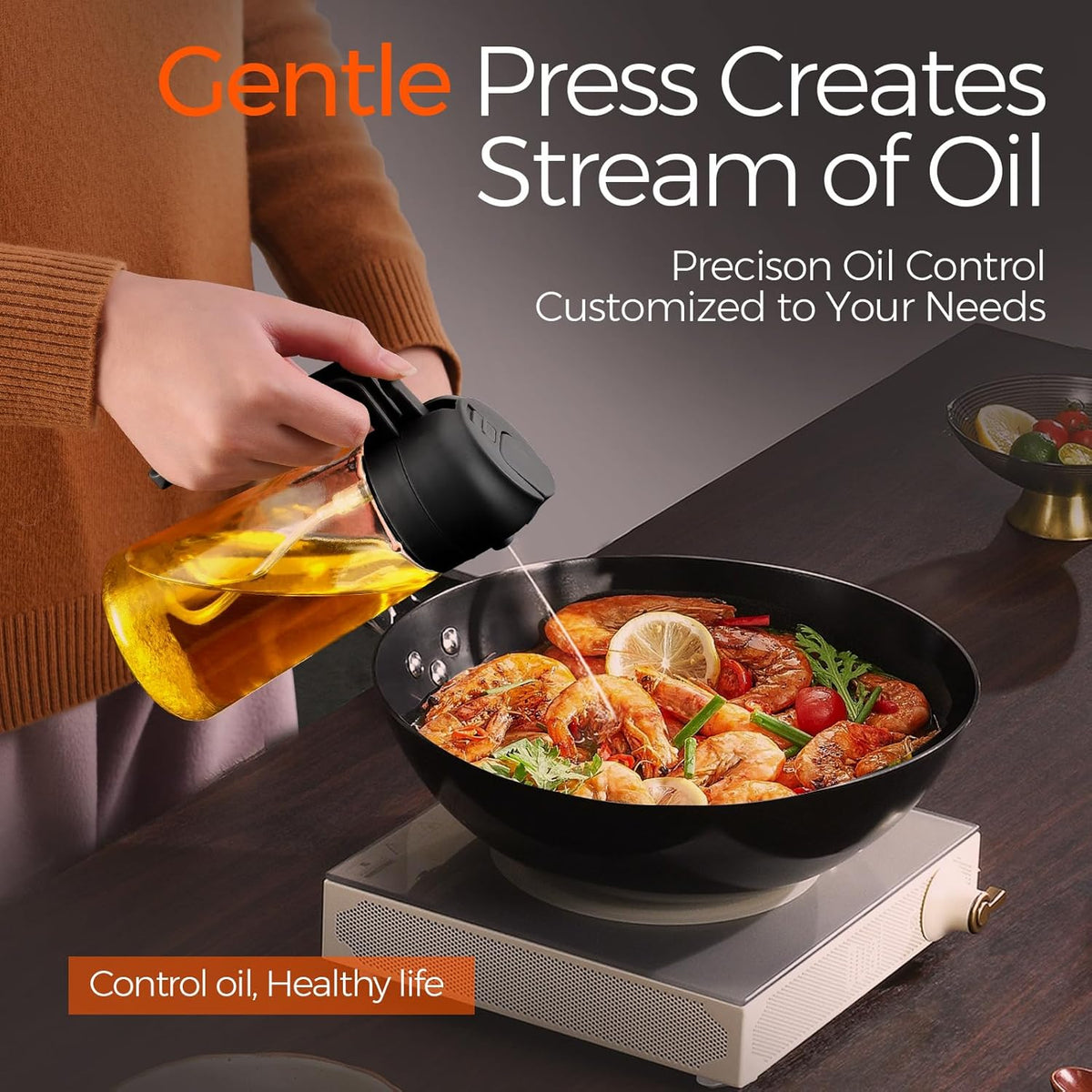 YARRAMATE Olive Oil Dispenser, 2 in 1 Oil Sprayer for Cooking, 16oz/470ml Glass Oil Spray Bottle