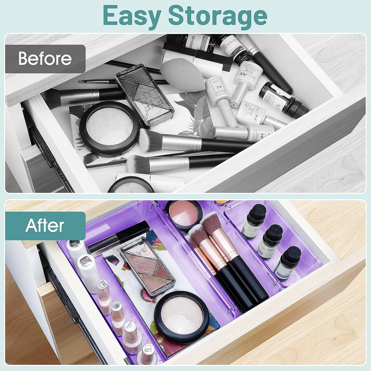 WOWBOX 25 PCS Plastic Drawer Organizer Set, Desk Drawer Divider Organizers and Storage Bins for